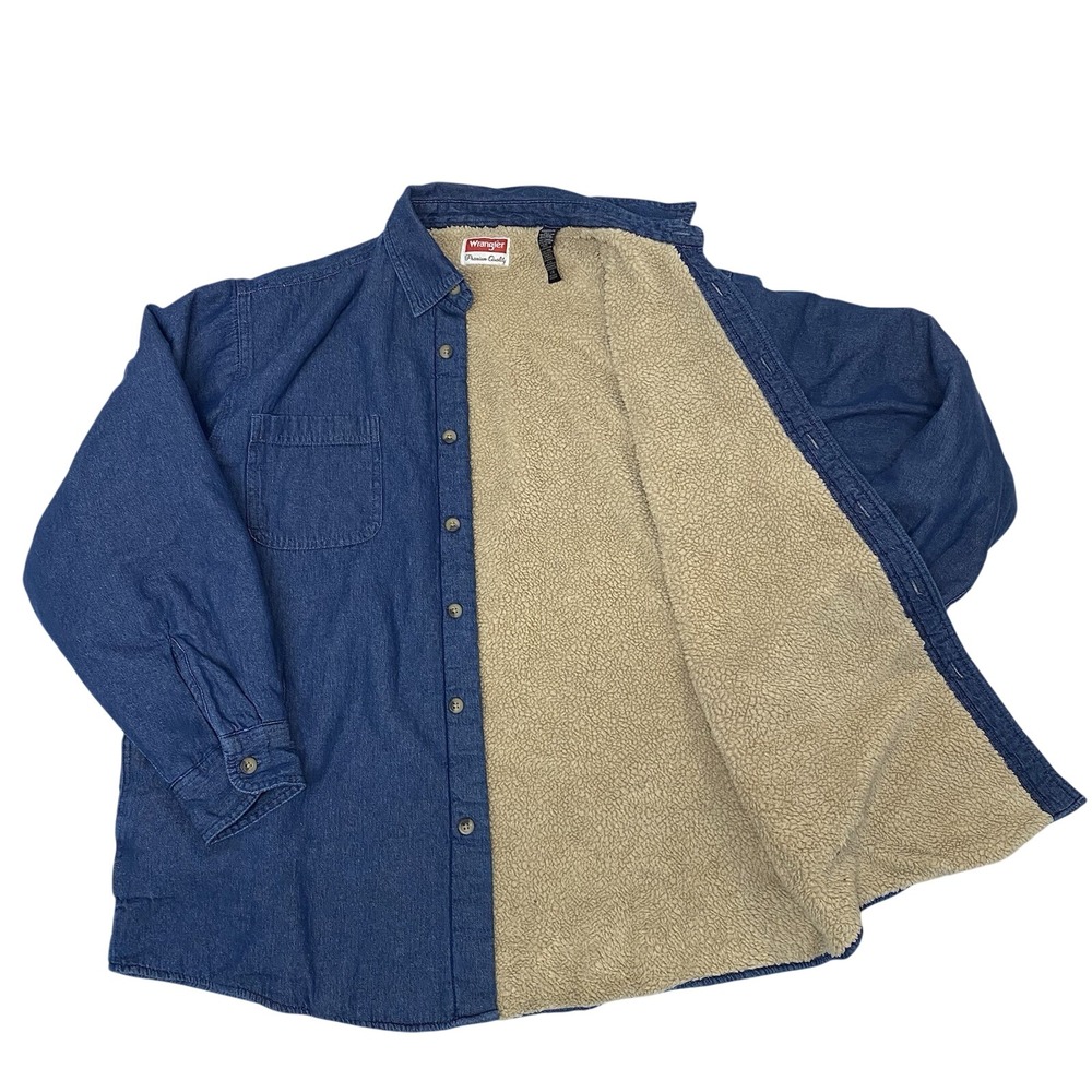 Wrangler Sherpa Lined Denim Shirt Jacket Mens L Blue Western Workwear